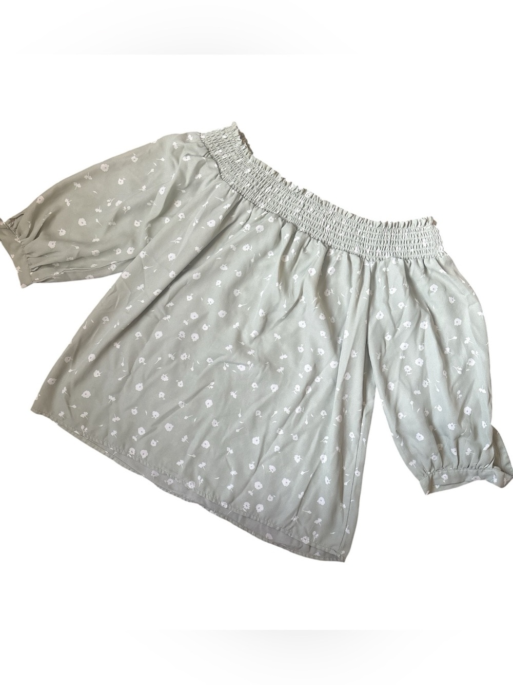 Vine and Valley Off-Shoulder Sage Green Floral Blouse